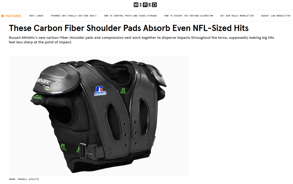 Wired Magazine Carbon Fiber Manufacturer LeapTech Shoulder pads